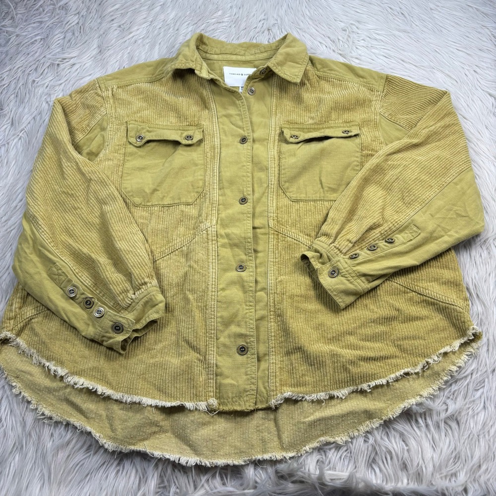 Thread & Supply Women's XS Chartreuse Corduroy Patchwork Oversized Shirt Grunge